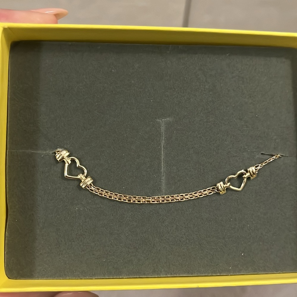 Adjustable Heart Bismark Chain Anklet in 10K Solid Gold - 10" - Picture 2 of 6